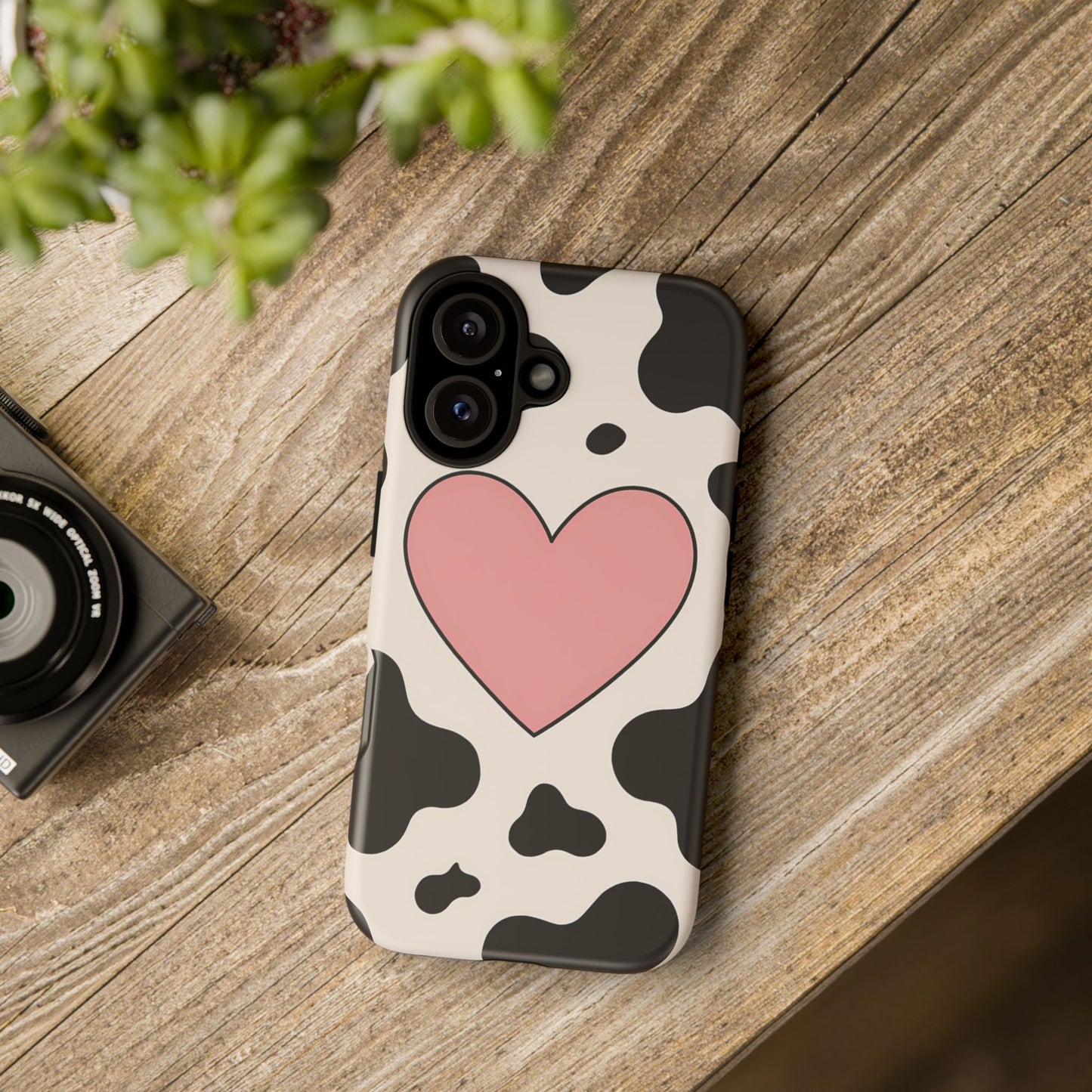 Cow Print Phone Case with Pink Heart – Bold & Cute Protective Cover