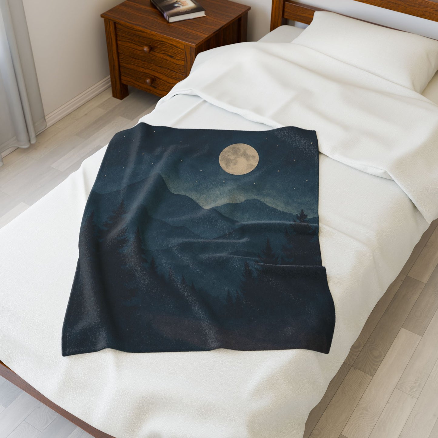Moonlit Mountain Forest Velveteen Plush Blanket