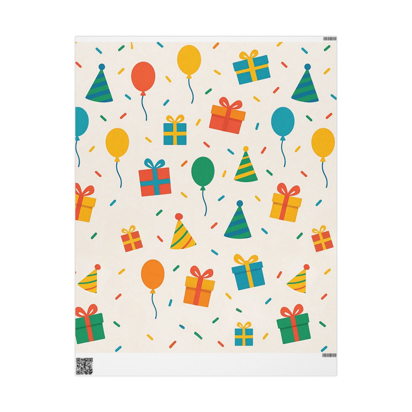 Colorful Birthday Party Wrapping Paper – Balloons, Gifts & Confetti on Cream Background