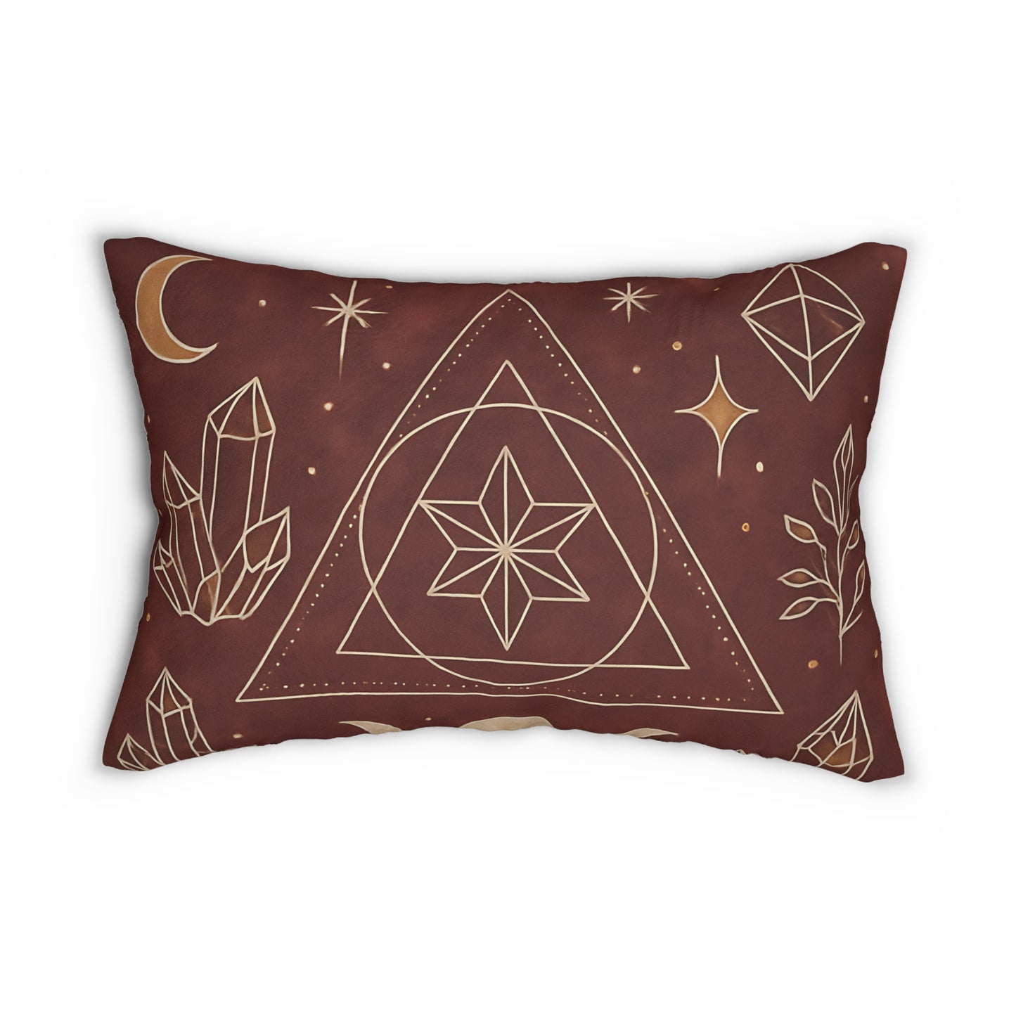 Mystic Geometry Lumbar Pillow – Boho Crystal & Star Design