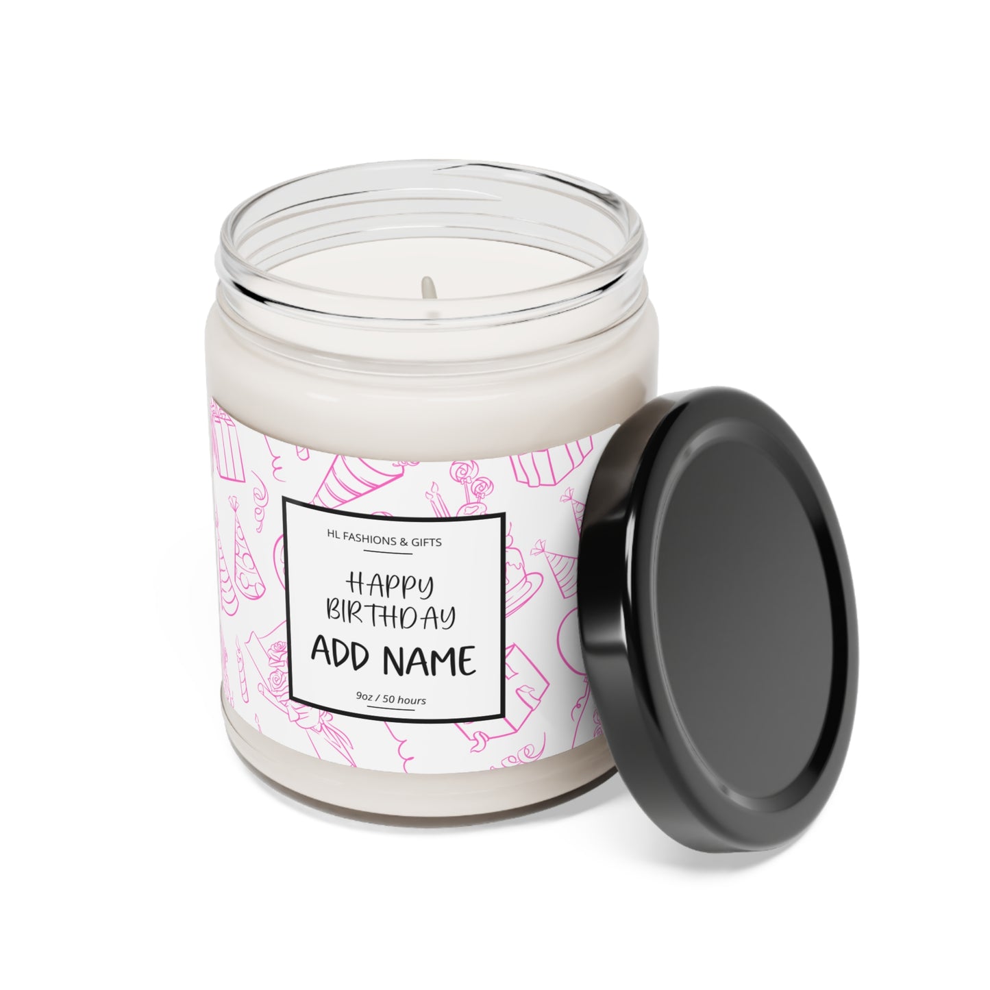 Custom Happy Birthday Soy Candle - Pink Label
