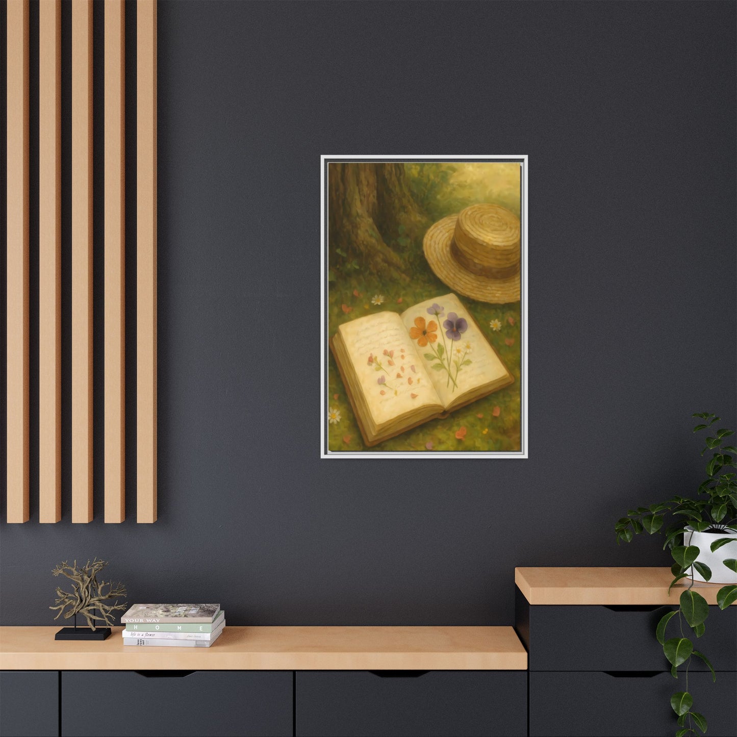 Pressed Flowers in the Shade – Framed Matte Canvas Nature Scene