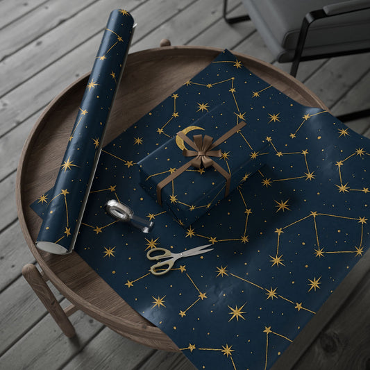Celestial Constellations & Moon Wrapping Paper – Starry Night Gift Wrap in Glossy or Matte Finish