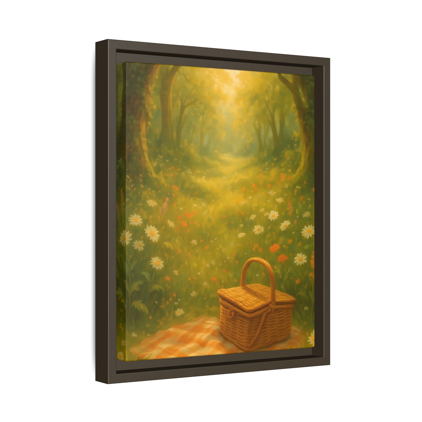 Golden Meadow Picnic Path – Framed Matte Canvas Wall Art