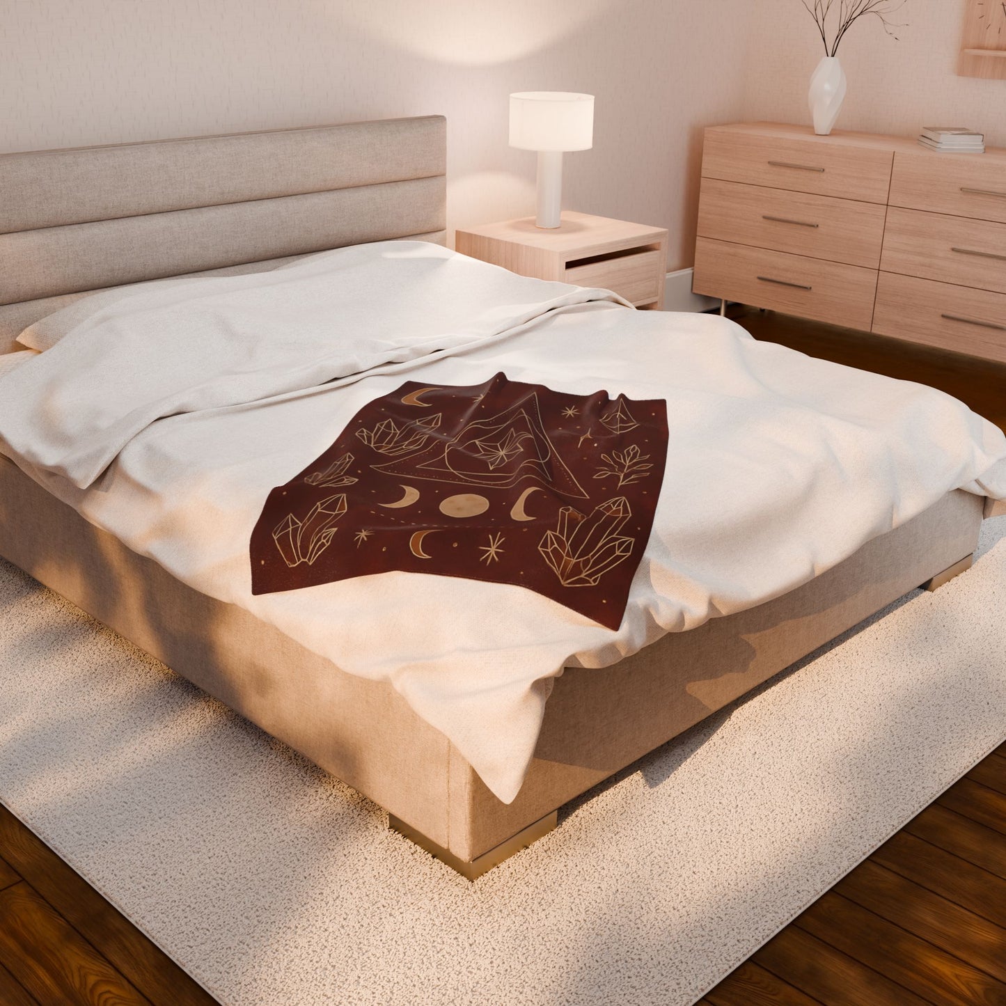 Mystic Celestial Crystal Plush Blanket – Boho Geometric Velveteen Throw for Adults