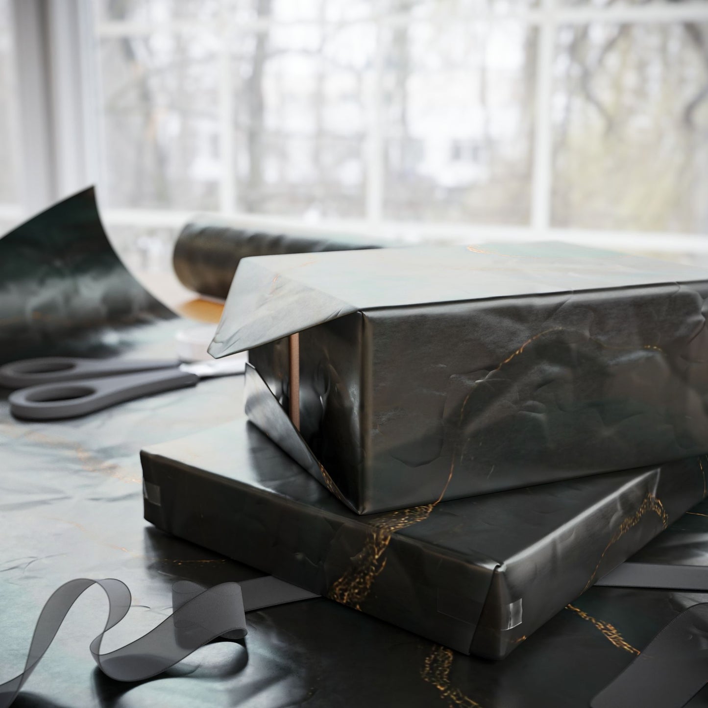 Emerald & Gold Marble Wrapping Paper – Luxurious Stone-Inspired Gift Wrap in Glossy or Matte Finish