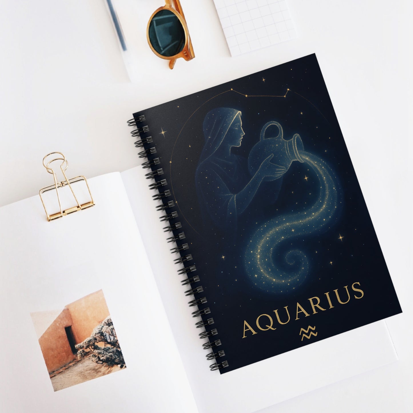 Aquarius Zodiac Galaxy Spiral Notebook – Celestial Astrology Writing Journal (6" x 8", 118 Pages)