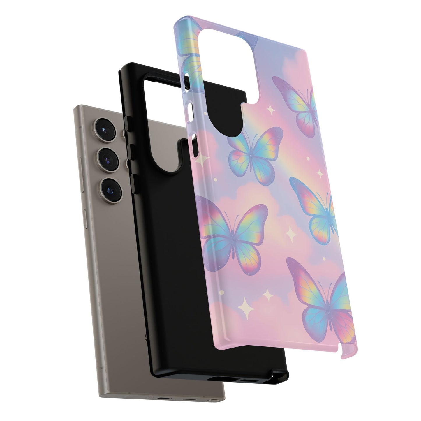 Rainbow Pastel Butterfly Phone Case – Dreamy Clouds & Iridescent Glow