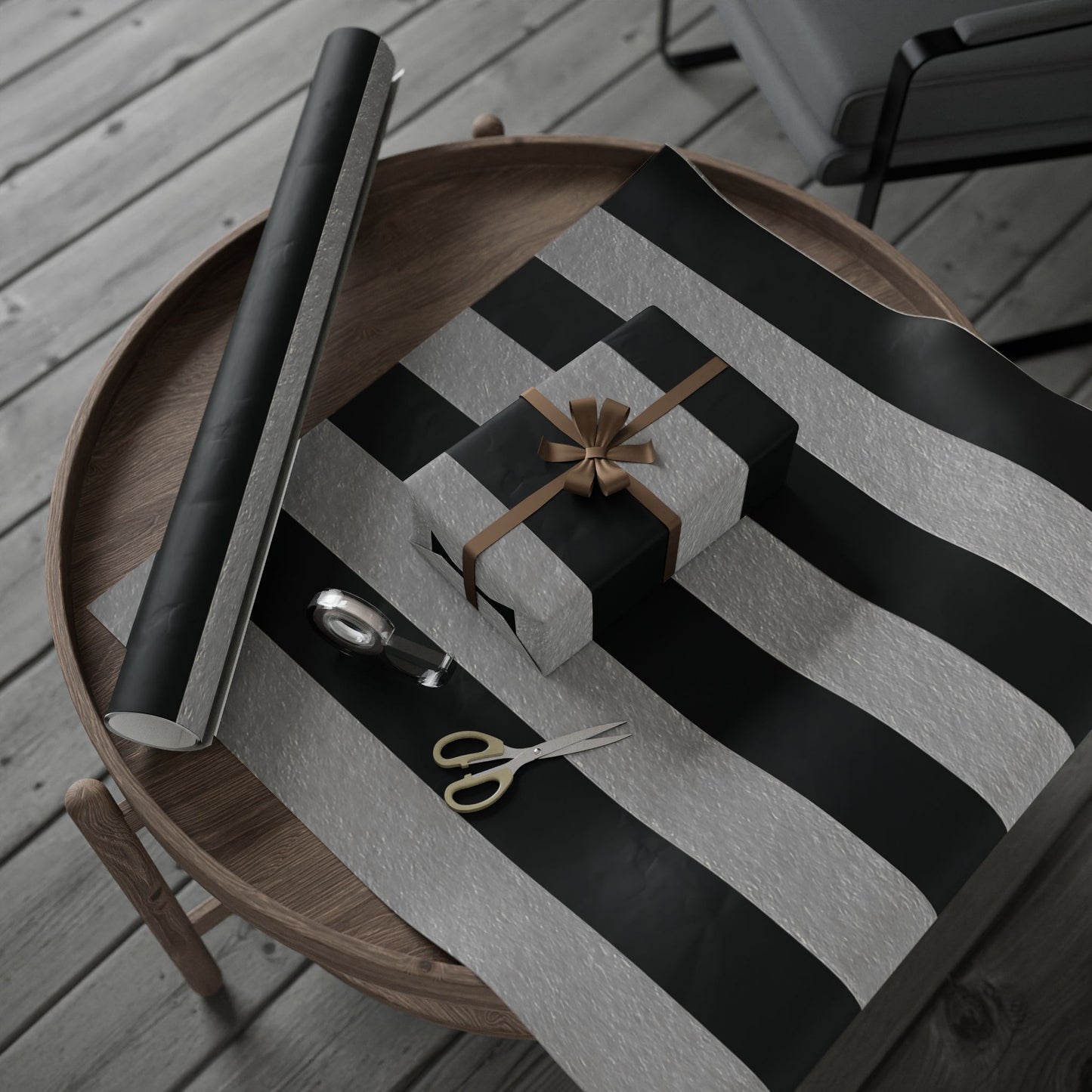 Black and Silver Striped Luxury Wrapping Paper – Glossy or Matte Finish, Durable 90gsm