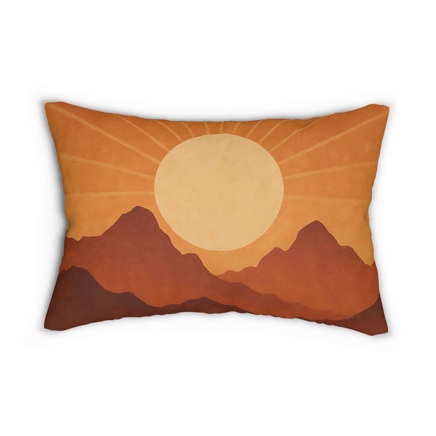 Boho Mountain Sunrise Lumbar Pillow – Earthy Desert Sun Throw Pillow with Double-Sided Print