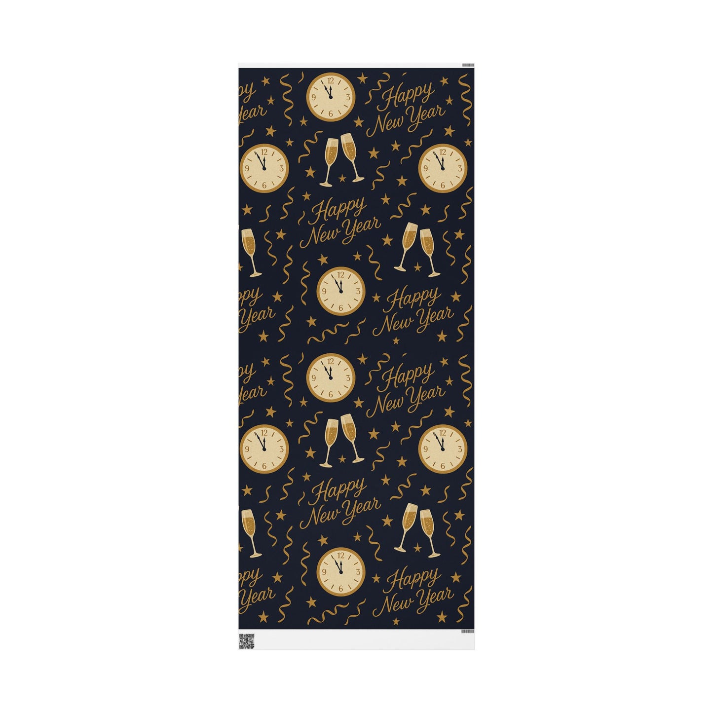 Midnight Celebration New Year Wrapping Paper – Clocks, Champagne & Confetti on Navy