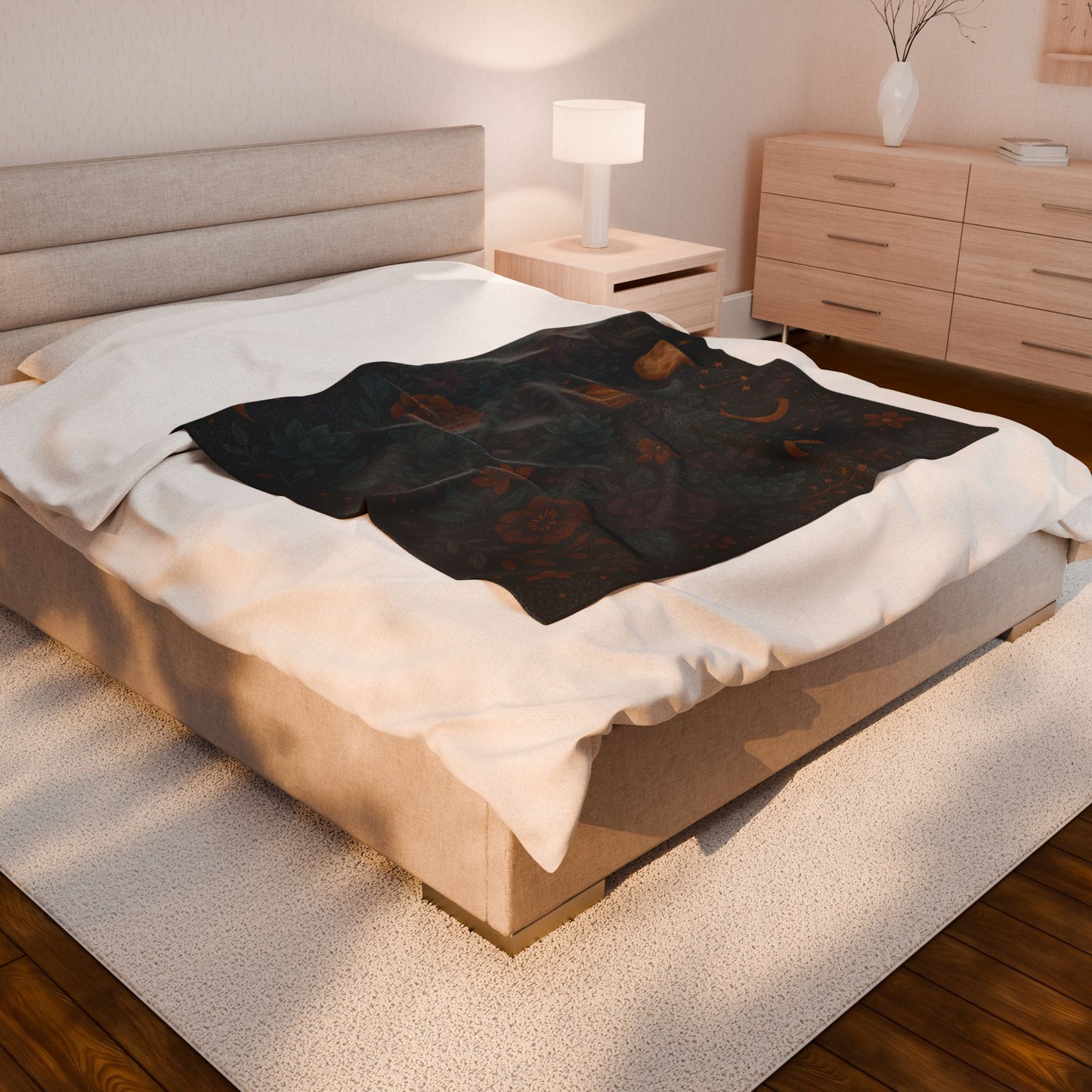 Celestial Garden Velveteen Plush Blanket – Planets, Flowers & Stars Design