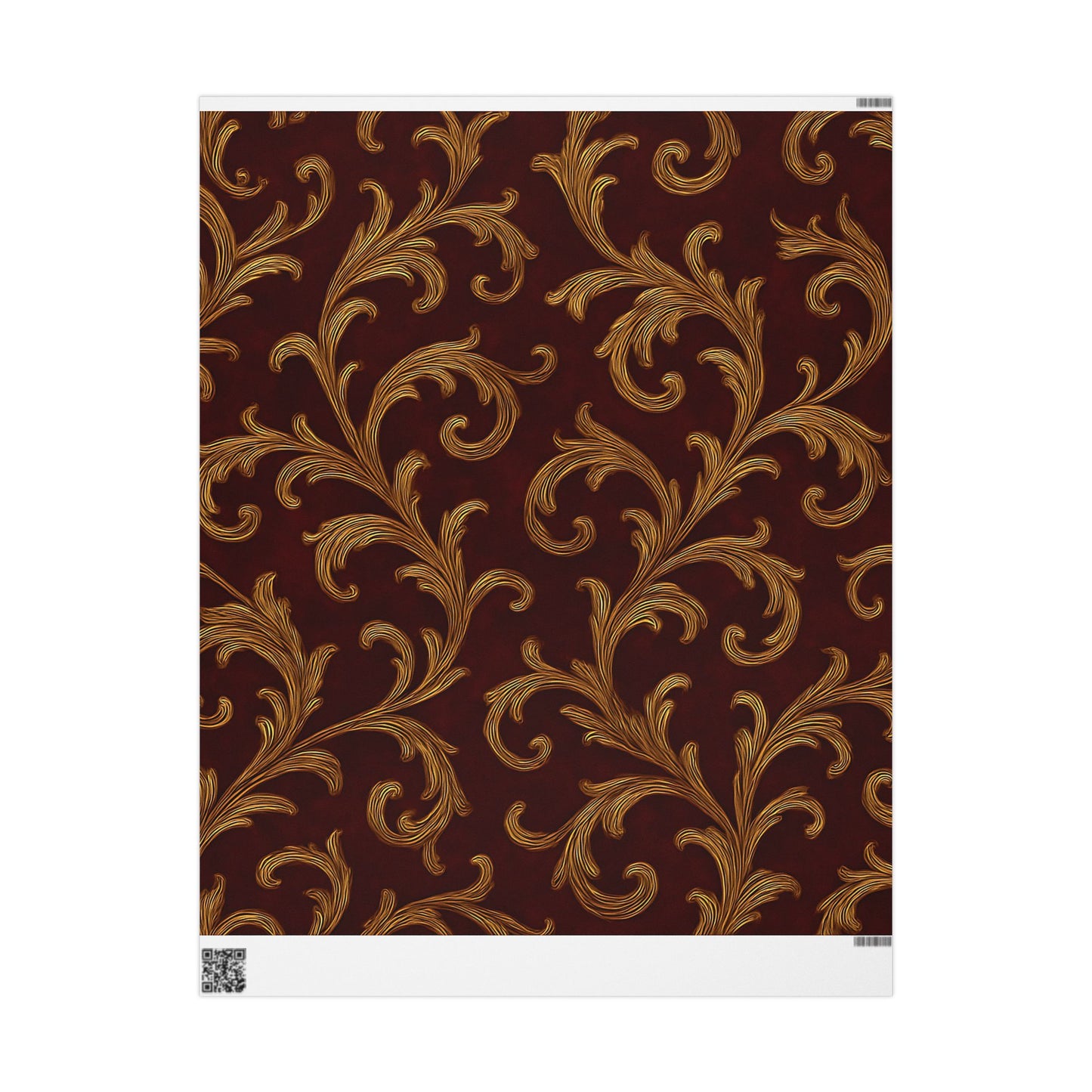 Burgundy & Gold Baroque Scroll Wrapping Paper – Luxurious Gift Wrap in Glossy or Matte Finish
