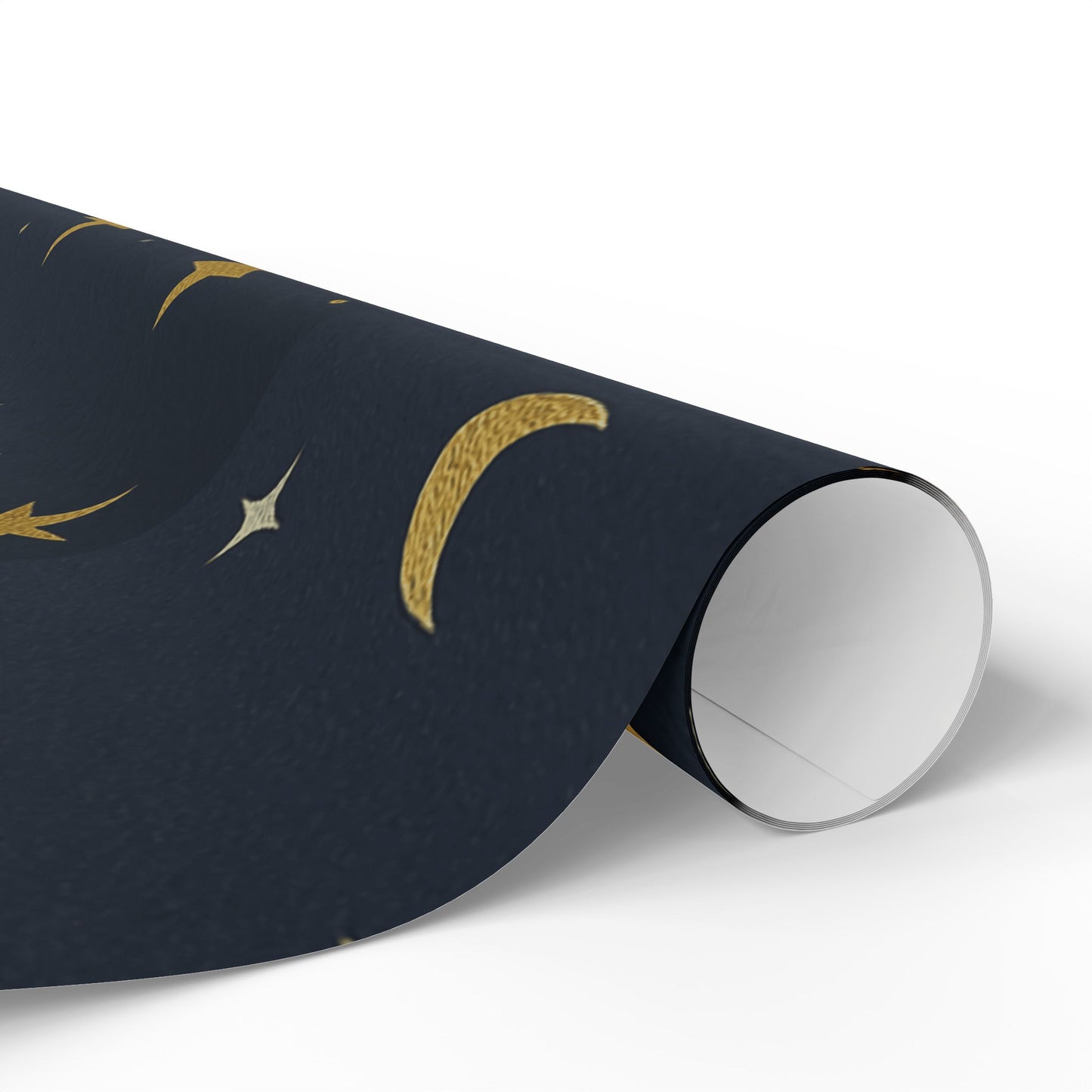 Celestial Night Sky Wrapping Paper – Moons, Stars & Planets on Midnight Blue