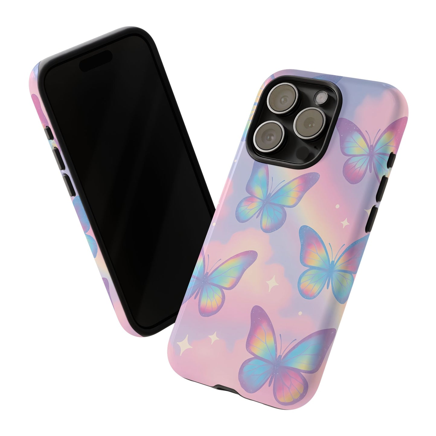 Rainbow Pastel Butterfly Phone Case – Dreamy Clouds & Iridescent Glow