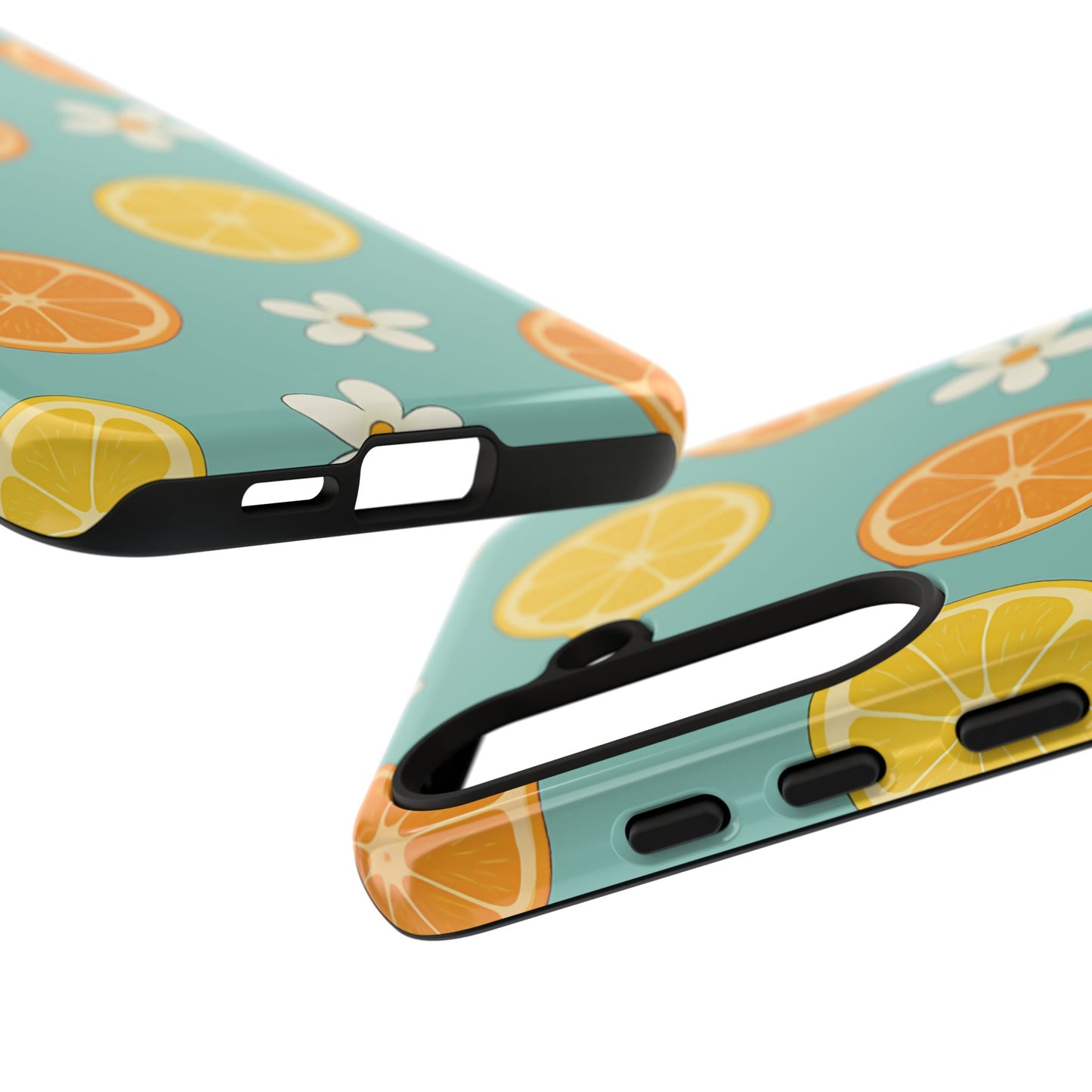 Citrus Bloom Phone Case – Orange, Lemon & Daisy Pattern on Teal
