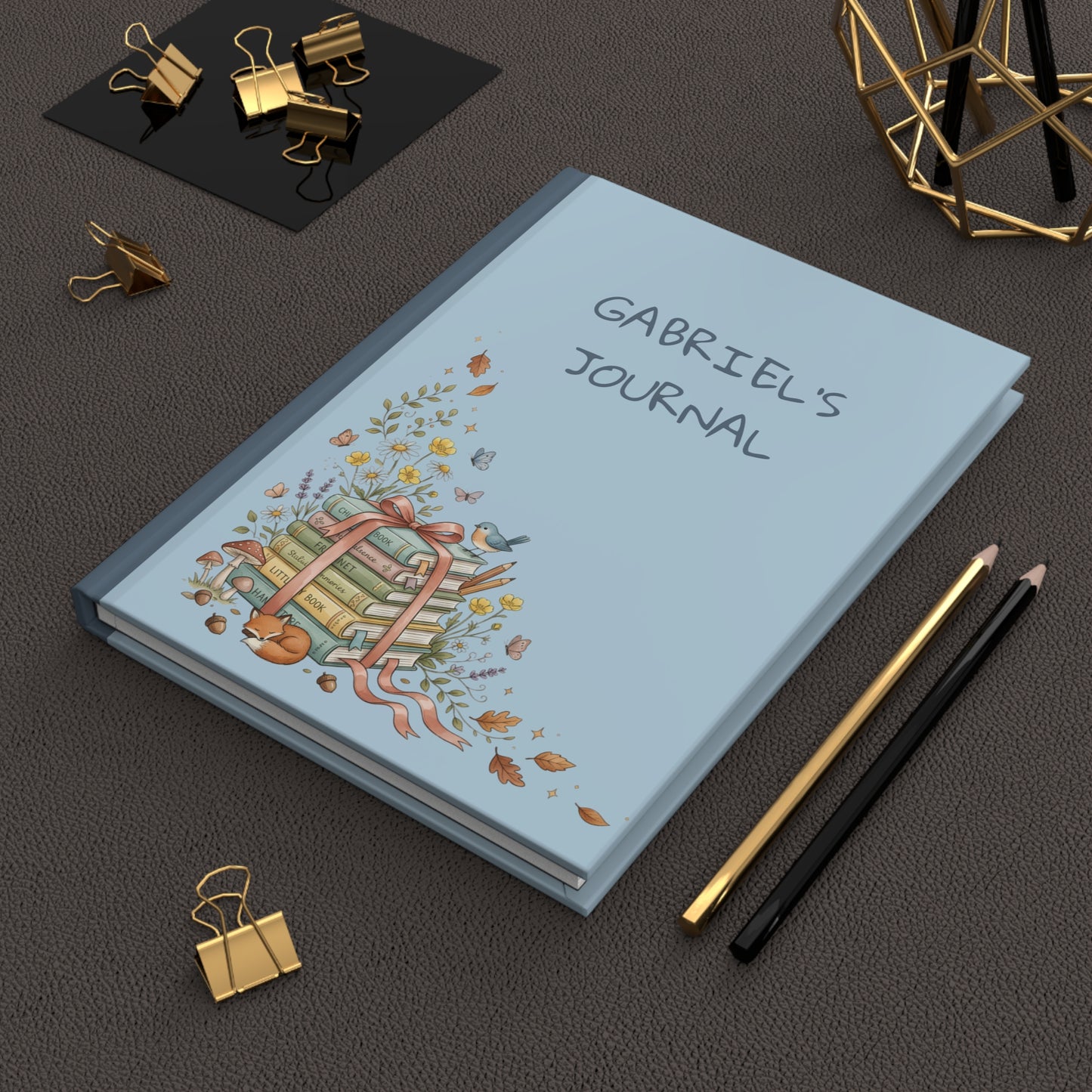Personalized Hardcover Journal — 'Gabriel's Journal' Woodland Book-Lover Notebook