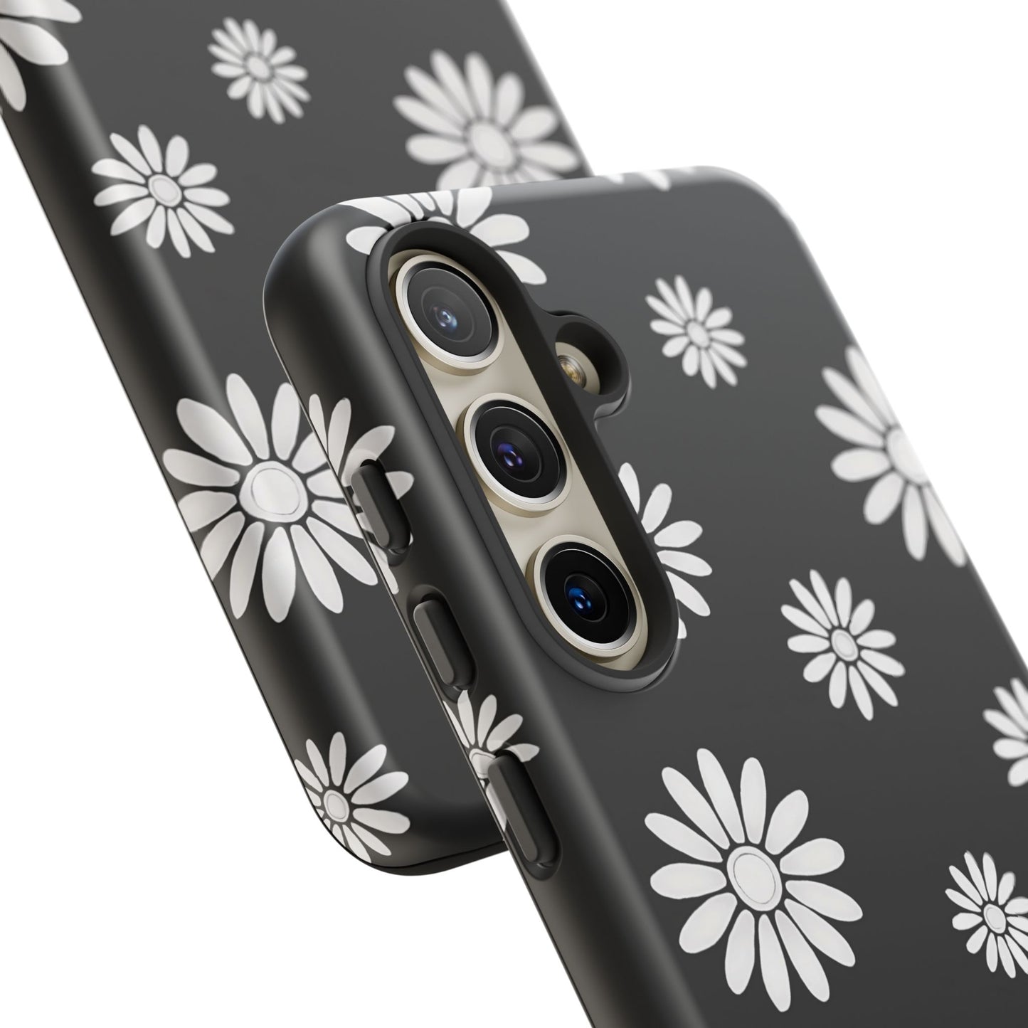 Retro Black & White Daisy Phone Case – Bold Floral Pattern with 3D Wrap Design