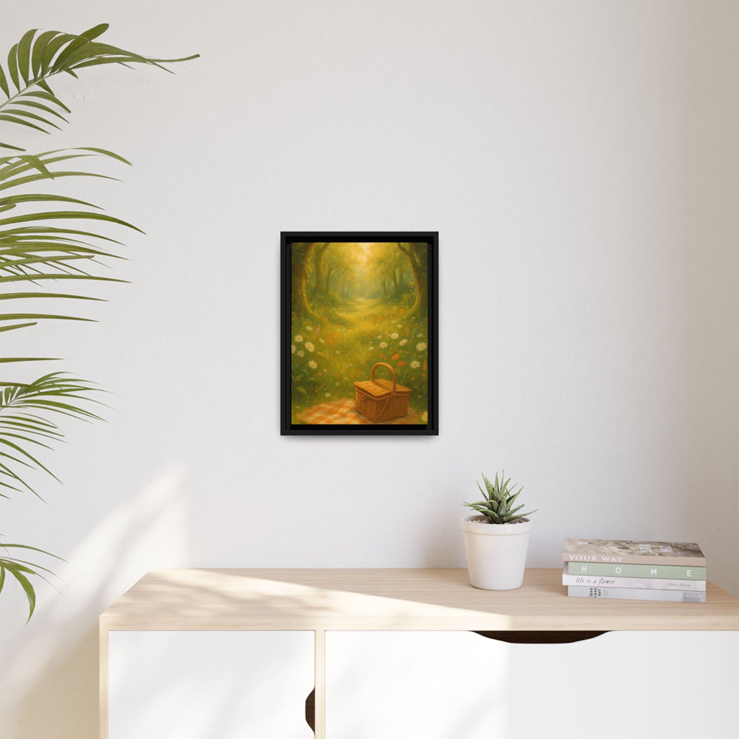 Golden Meadow Picnic Path – Framed Matte Canvas Wall Art