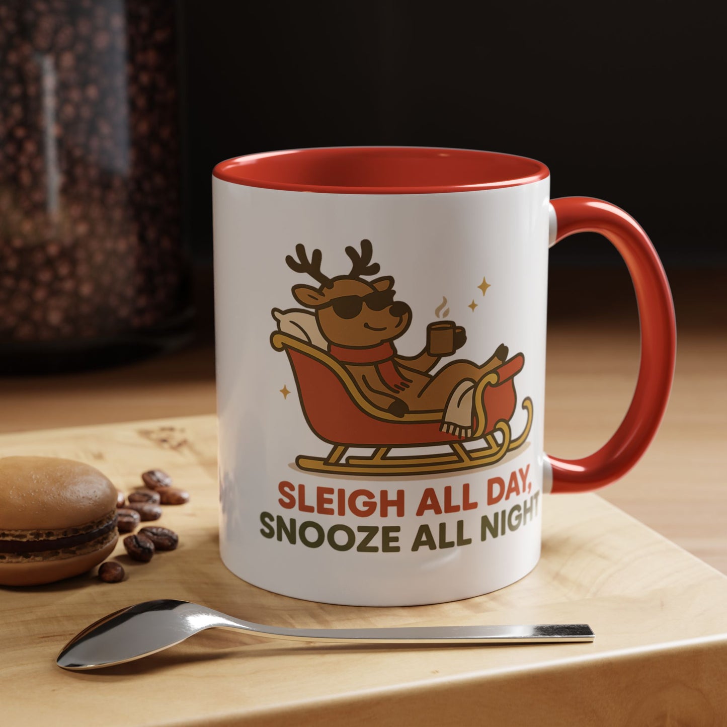 Sleigh All Day Snooze All Night Christmas Mug – Cozy Reindeer Holiday Coffee Cup, 11oz & 15oz Ceramic