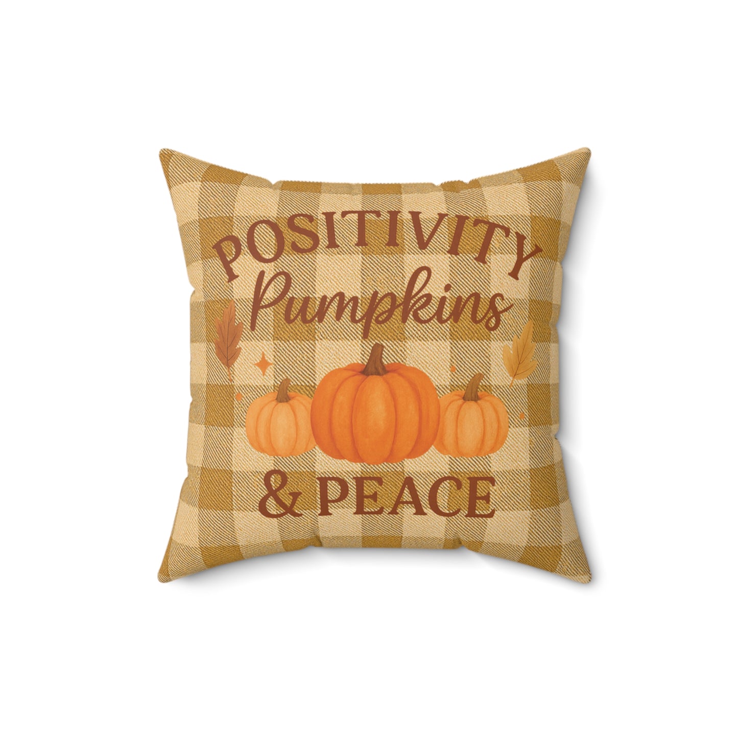 Positivity, Pumpkins & Peace Fall Throw Pillow – Cozy Autumn Plaid Cushion with Pumpkins