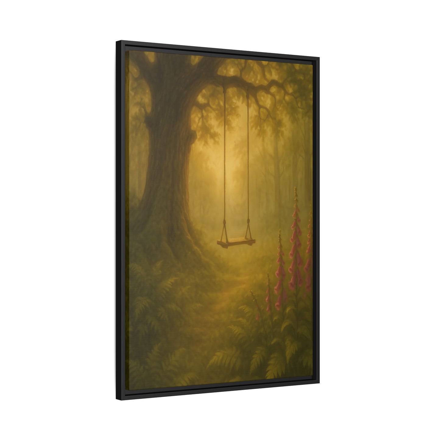 Golden Forest Swing – Framed Matte Canvas Woodland Wall Art