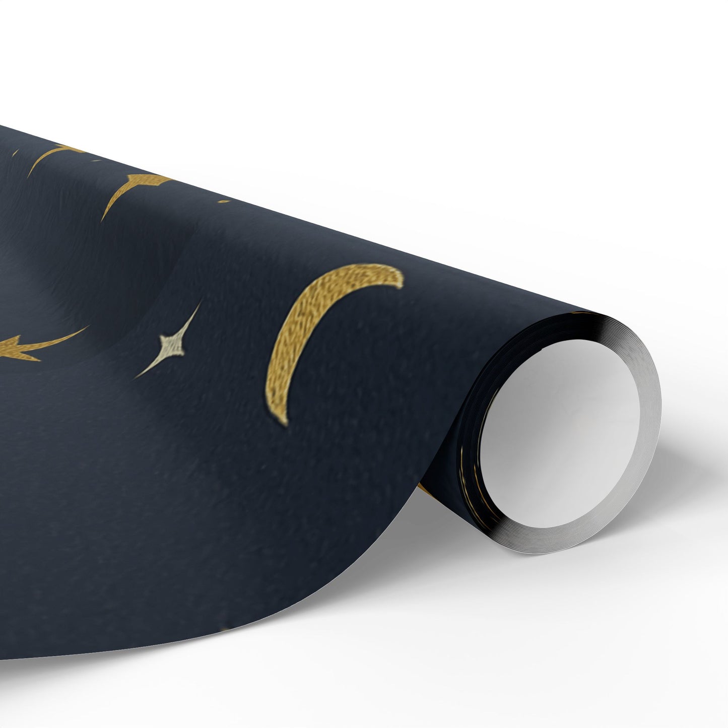 Celestial Night Sky Wrapping Paper – Moons, Stars & Planets on Midnight Blue