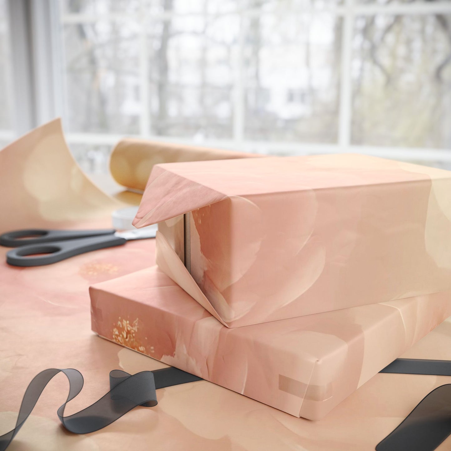 Blush Peony Bloom Wrapping Paper – Luxurious Floral Gift Wrap in Glossy or Matte Finish