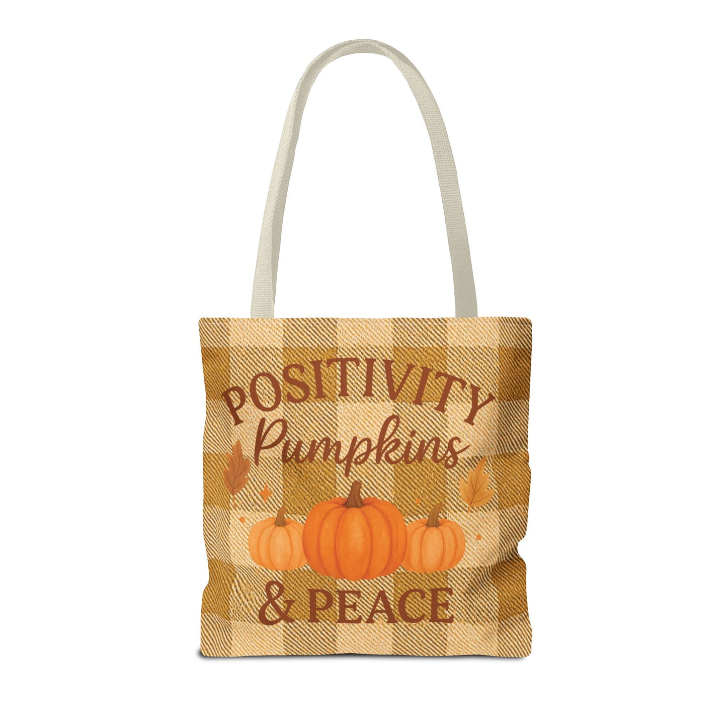 Positivity, Pumpkins & Peace Fall Tote Bag – Autumn Plaid Reusable Shopping & Everyday Carry Bag