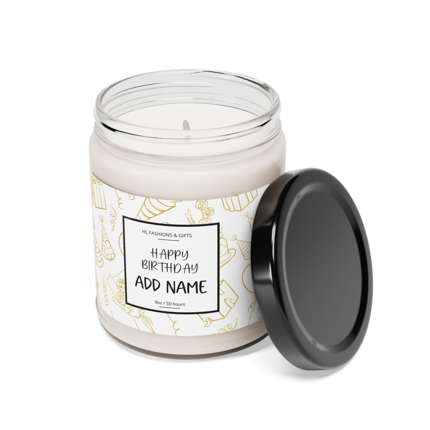 Custom Happy Birthday Soy Candle - Metallic Gold Label