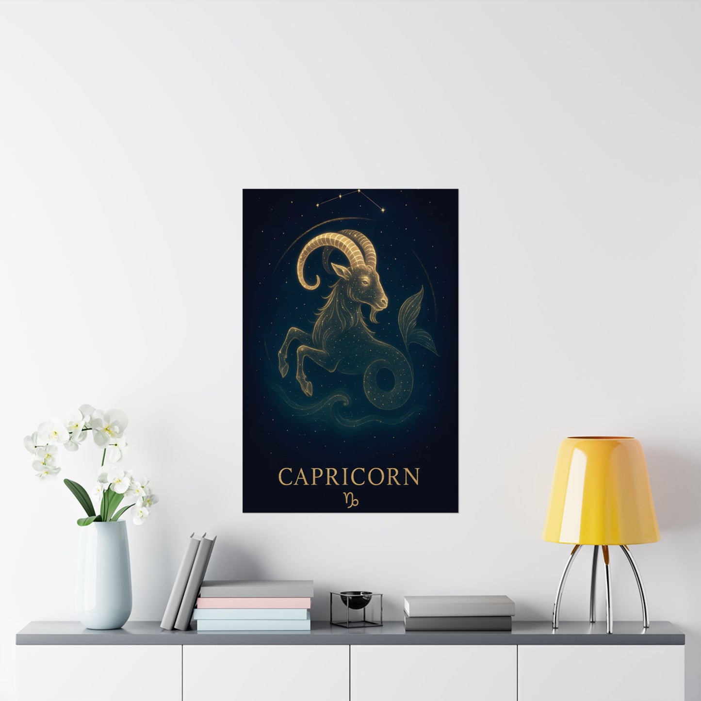 Capricorn Zodiac Constellation Matte Poster – Golden Sea-Goat Astrology Wall Art Print (Multiple Sizes)