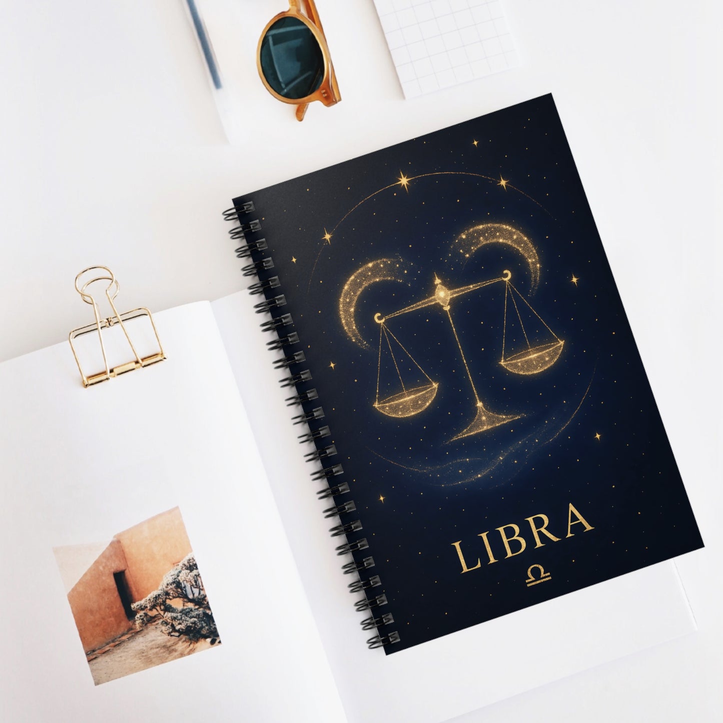Libra Zodiac Galaxy Spiral Notebook – Celestial Astrology Writing Journal (6" x 8", 118 Pages)