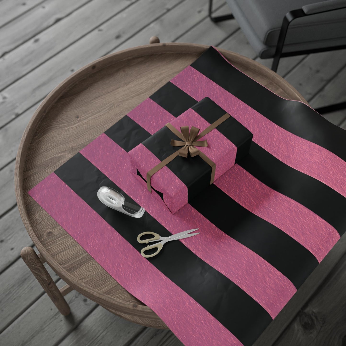 Black and Pink Striped Luxury Wrapping Paper – Glossy or Matte Finish, Durable 90gsm