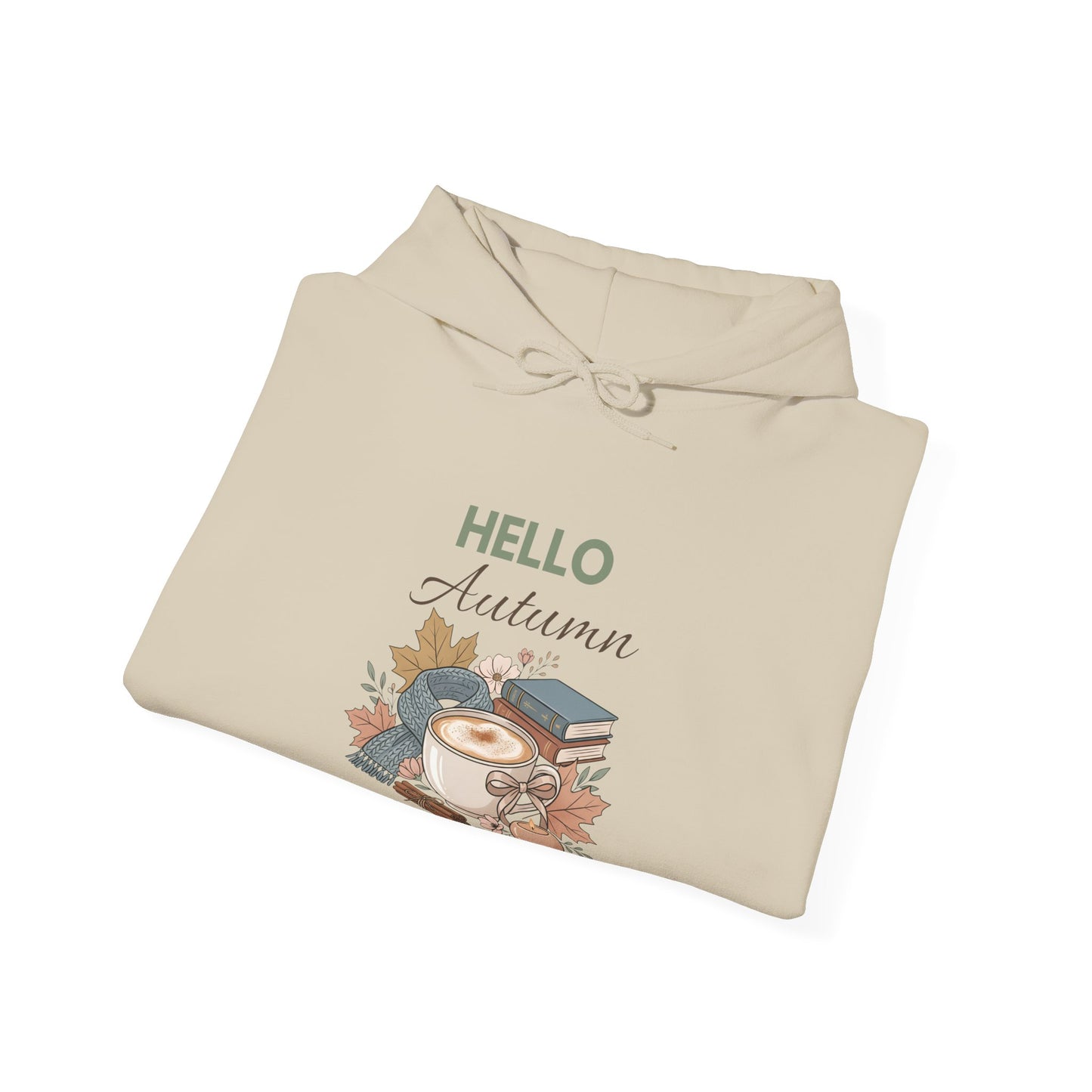 Hello Autumn Hoodie – Cozy Fall Coffee & Leaves Sweatshirt