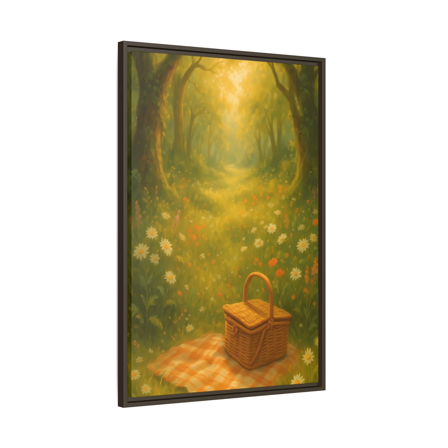 Golden Meadow Picnic Path – Framed Matte Canvas Wall Art