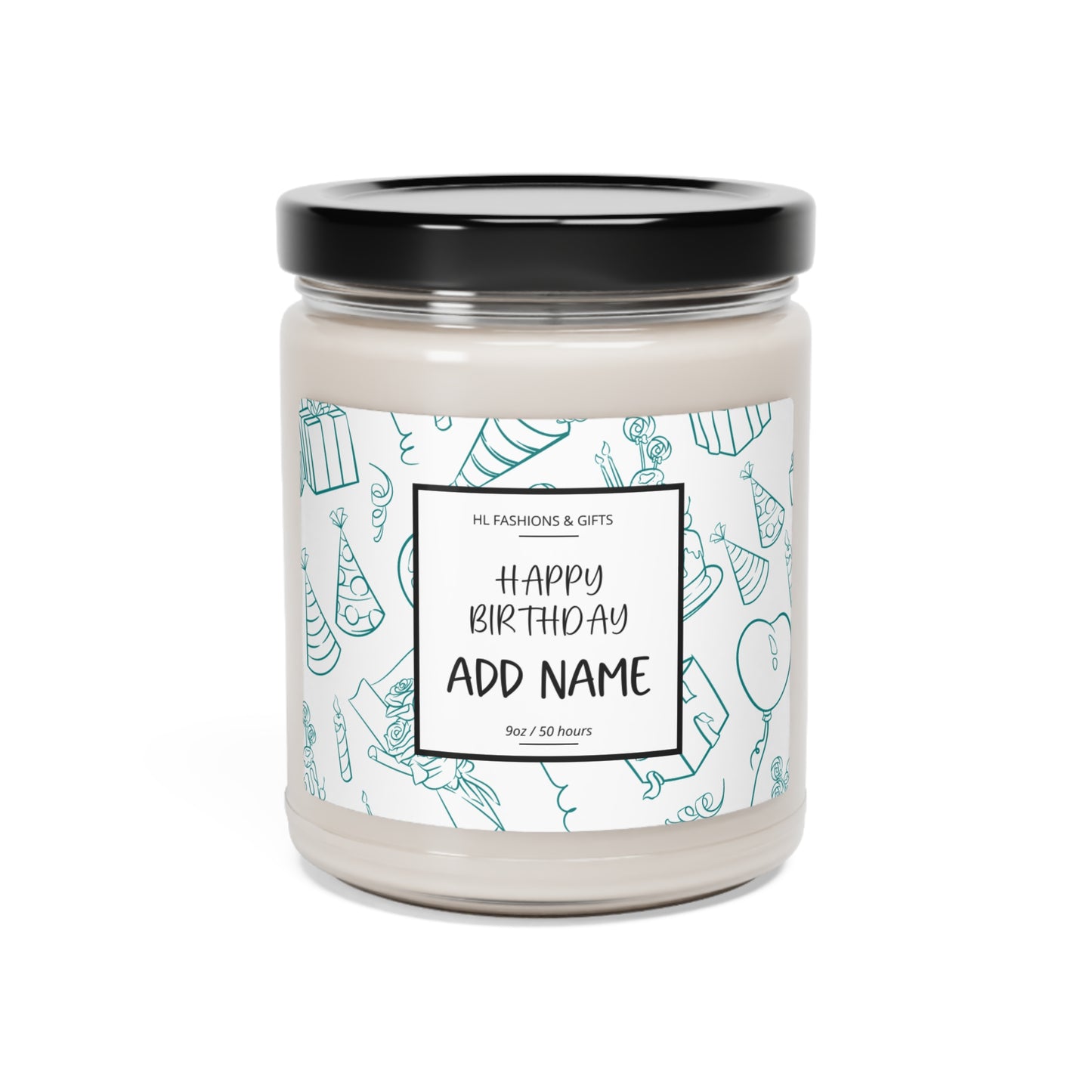 Custom Happy Birthday Soy Candle - Teal Label