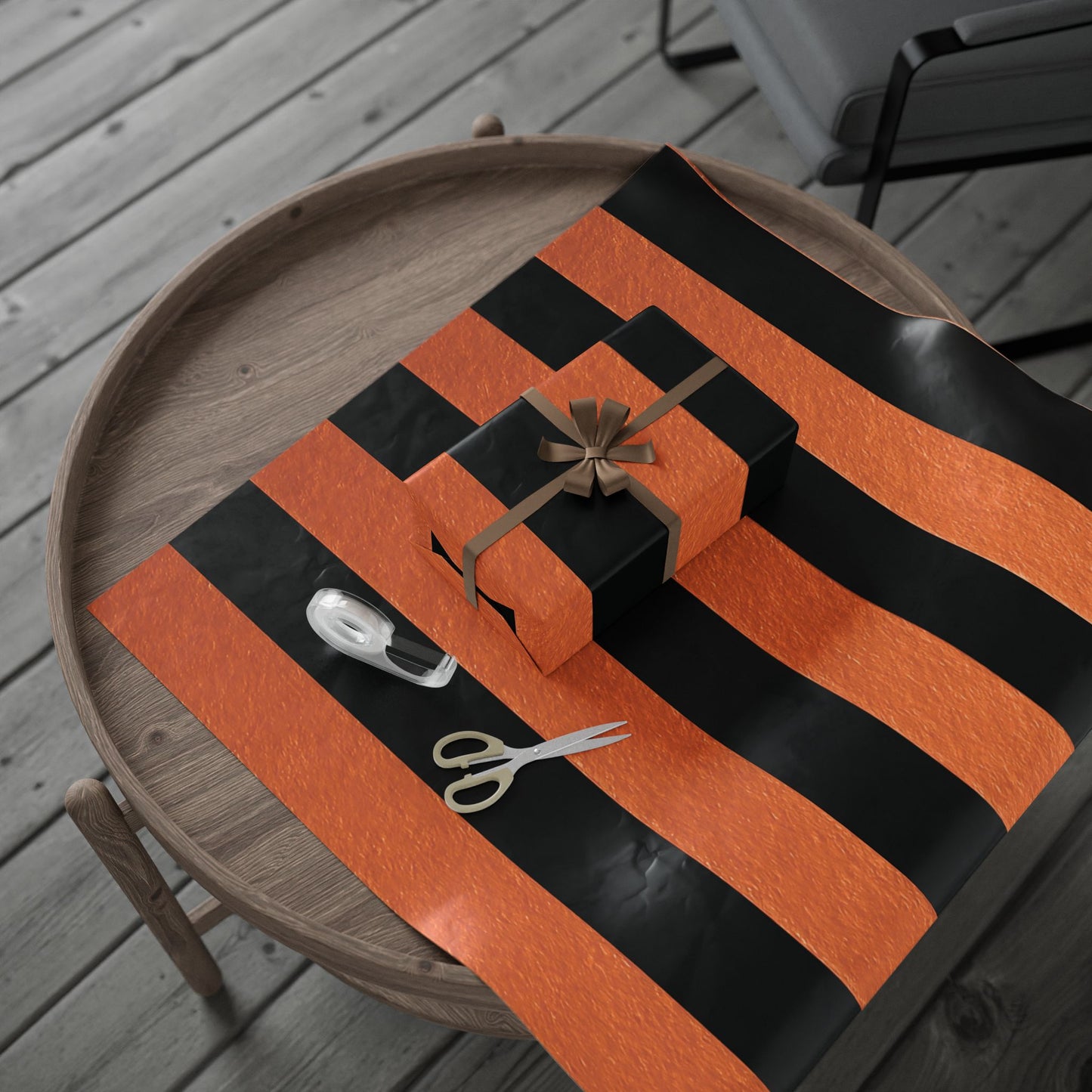 Black and Orange Striped Luxury Wrapping Paper – Glossy or Matte Finish, Durable 90gsm