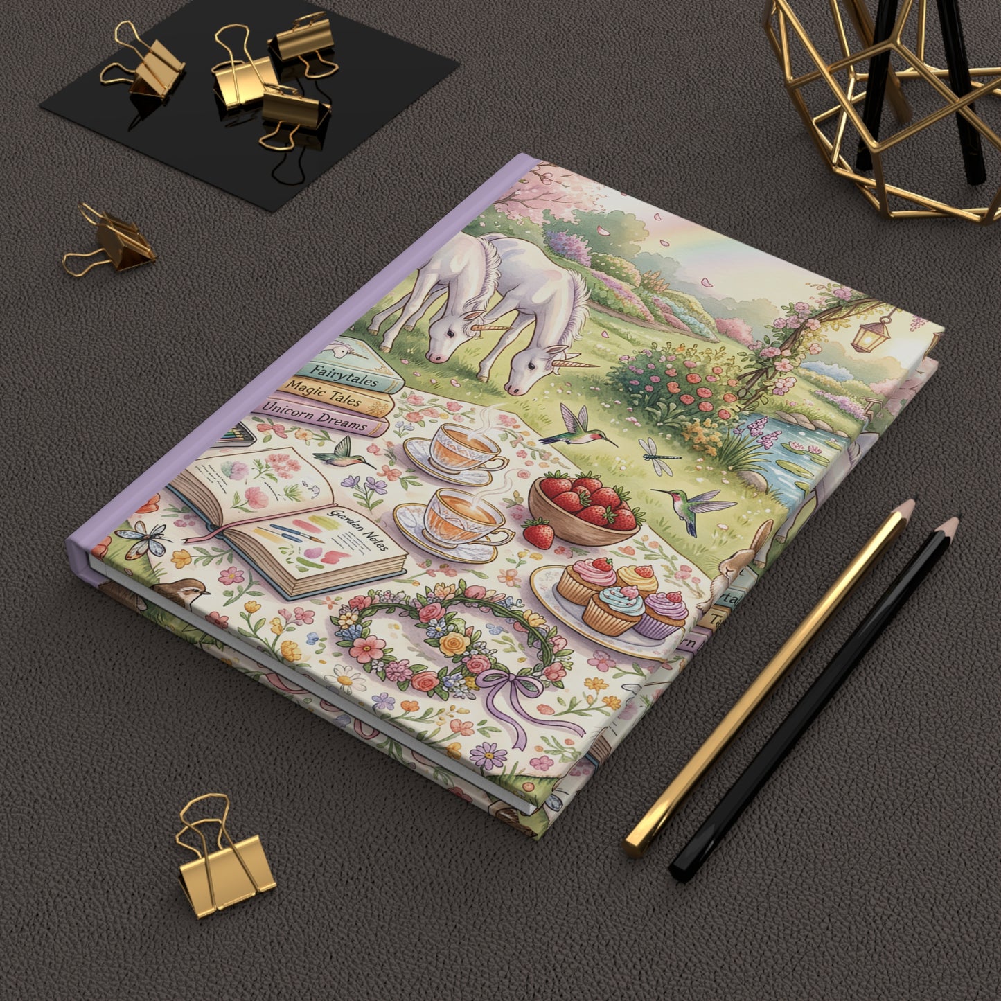 Whimsical Unicorn Tea Party Hardcover Journal — Pastel Picnic Notebook for Writing & Sketching