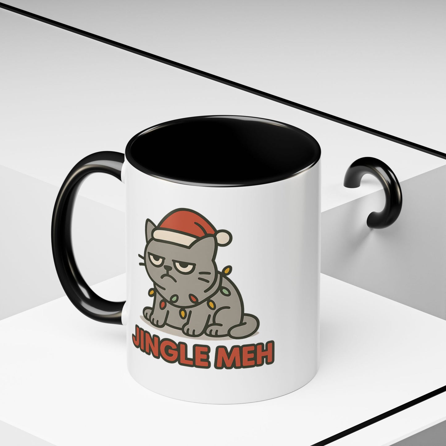 Funny “Jingle Meh” Christmas Cat Mug – Grumpy Holiday Coffee Cup, 11oz & 15oz Ceramic