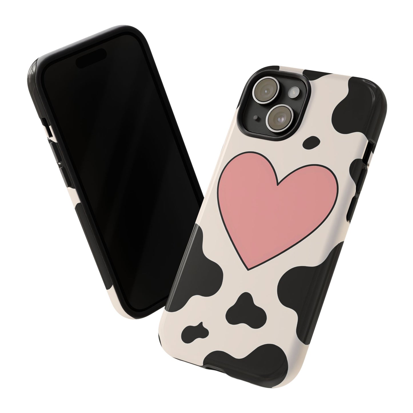 Cow Print Phone Case with Pink Heart – Bold & Cute Protective Cover