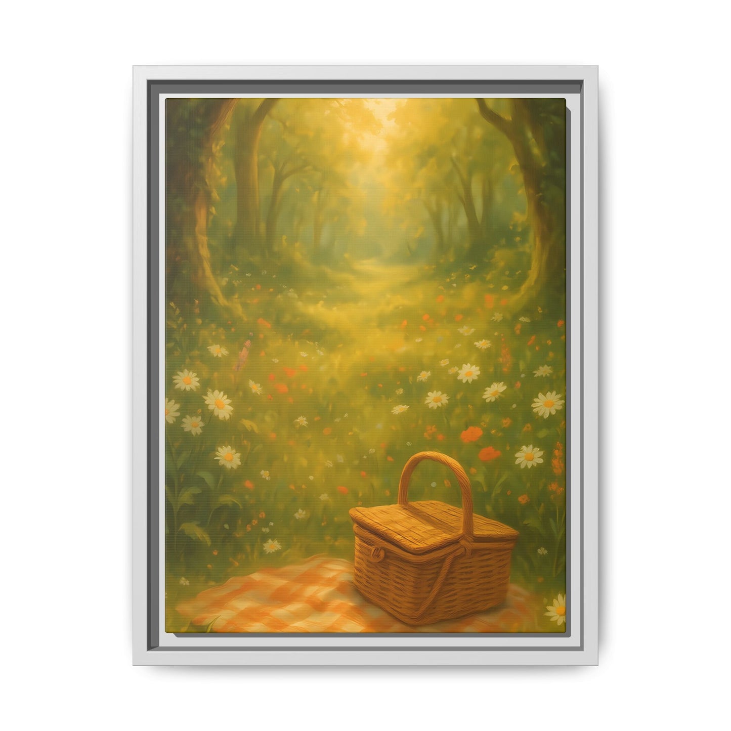 Golden Meadow Picnic Path – Framed Matte Canvas Wall Art