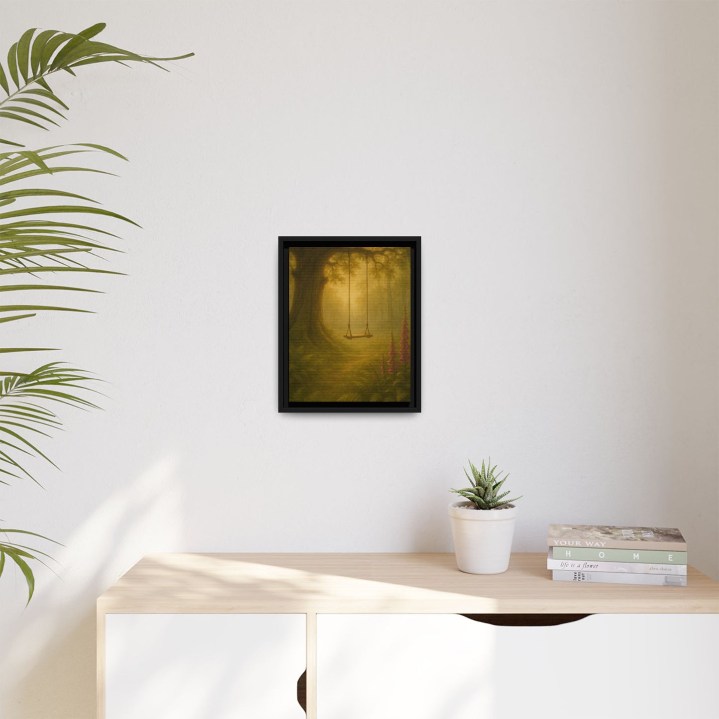 Golden Forest Swing – Framed Matte Canvas Woodland Wall Art