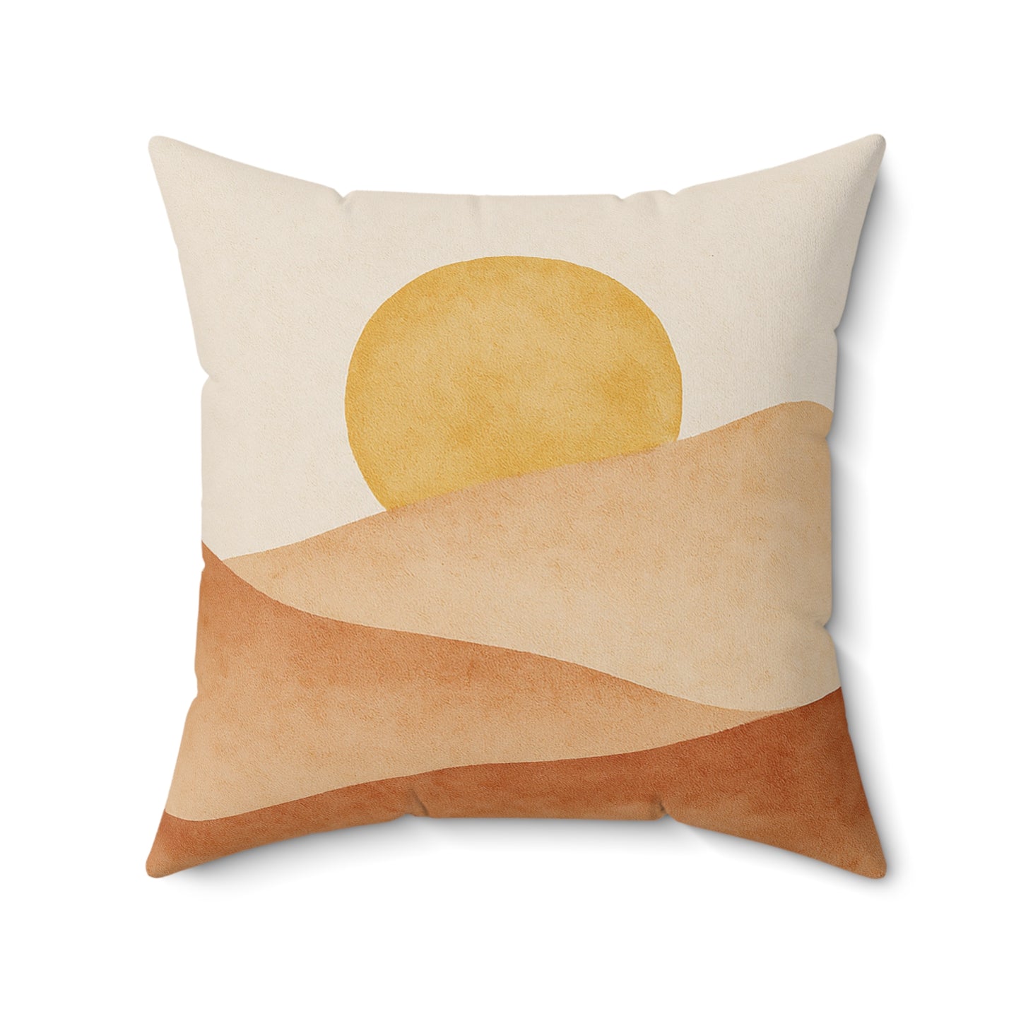 Desert Sunrise Throw Pillow – Modern Boho Cushion with Earth Tone Hills & Sun Design, Multiple Sizes