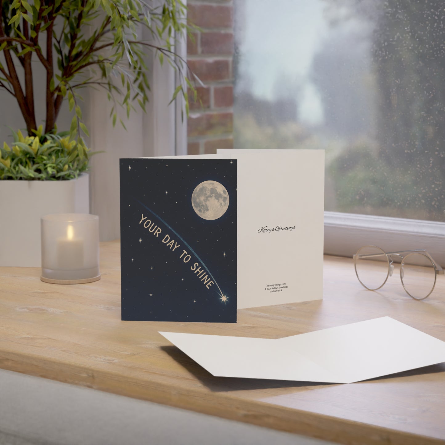Your Day to Shine Celestial Greeting Card – Moon & Shooting Star, 270gsm Cardstock + Envelope