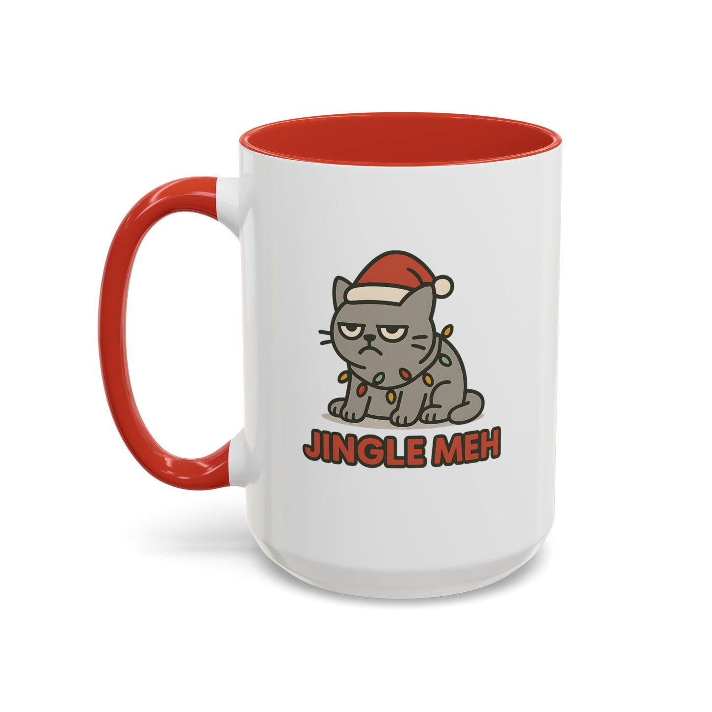 Funny “Jingle Meh” Christmas Cat Mug – Grumpy Holiday Coffee Cup, 11oz & 15oz Ceramic
