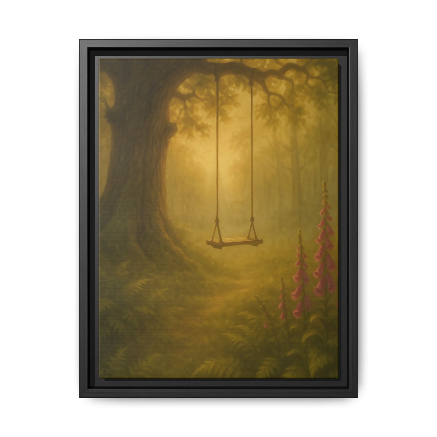 Golden Forest Swing – Framed Matte Canvas Woodland Wall Art