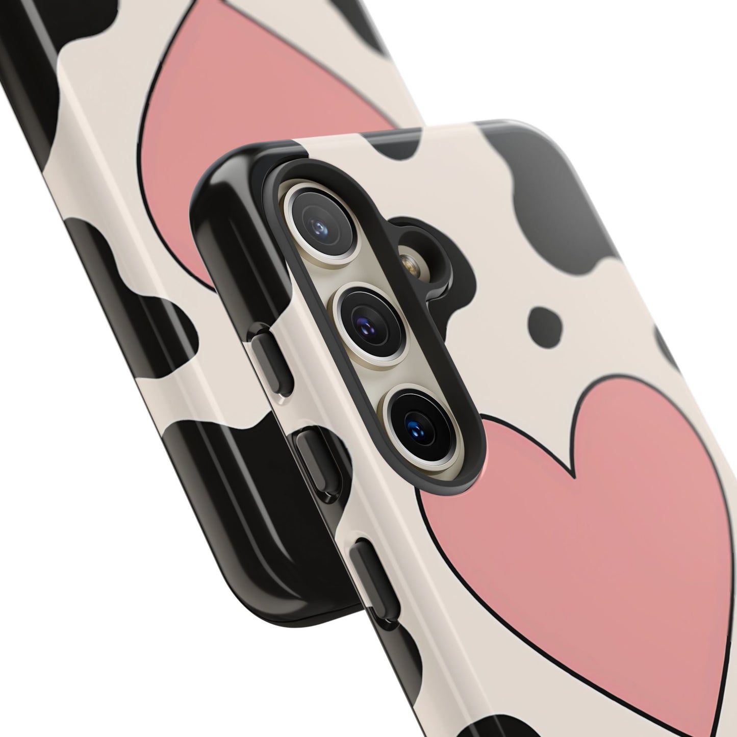 Cow Print Phone Case with Pink Heart – Bold & Cute Protective Cover