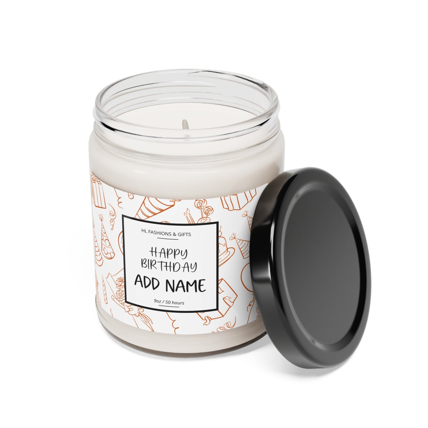 Custom Happy Birthday Soy Candle - Burnt Orange Label