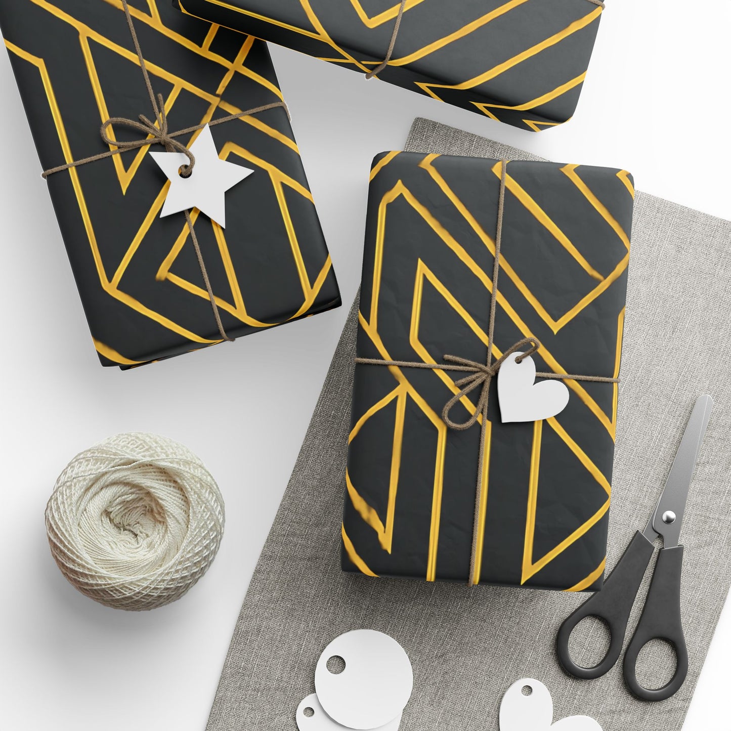 Art Deco Black & Gold Geometric Wrapping Paper – Luxury Gift Wrap in Glossy or Matte Finish