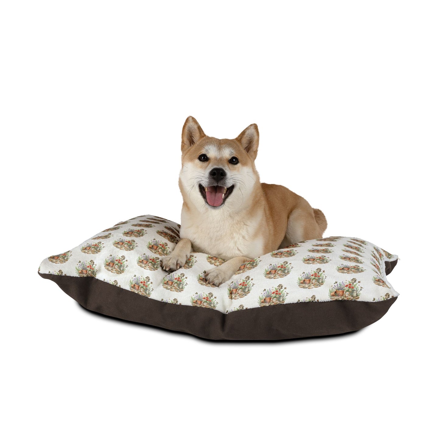 Floral Garden Pet Bed – Watercolor Birdhouse & Flowers